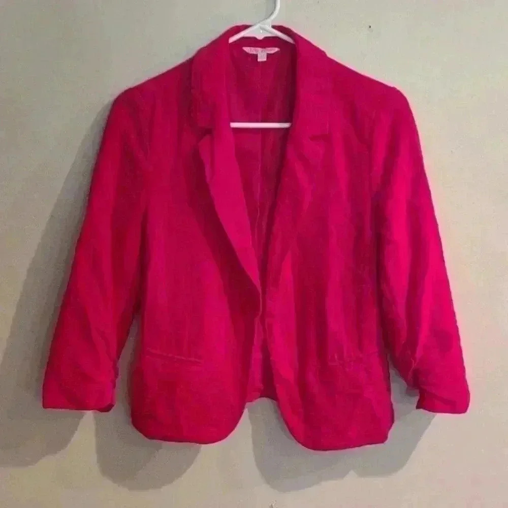 Candies hot pink crop‎ ruche sleeve blazer size med